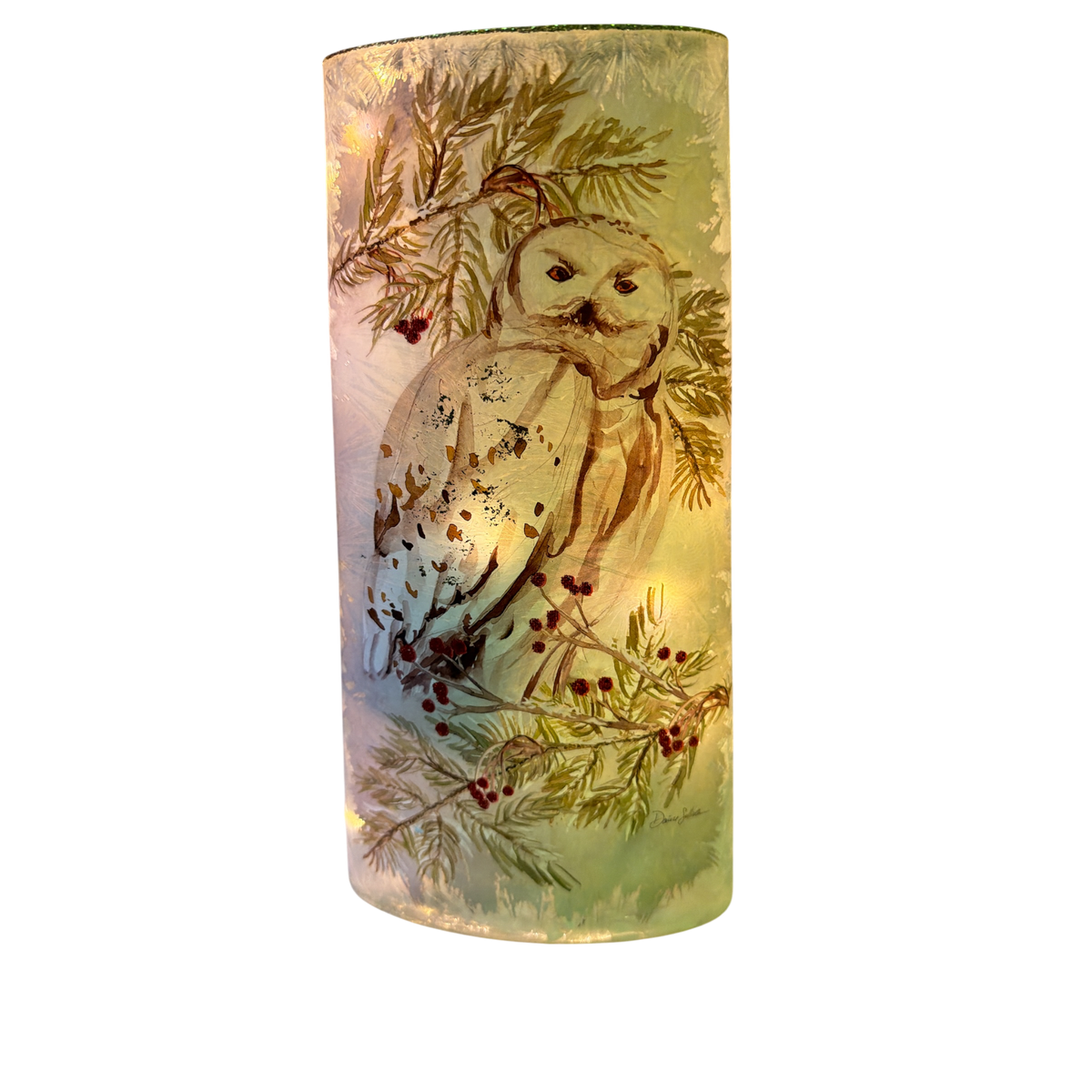 Winter Owl Lighted Vase