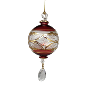 Etched Blown Glass Ball with Crystal Dangle - Red