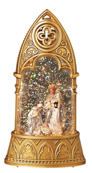Lighted Holy Family Glitterdome Arch - Gold