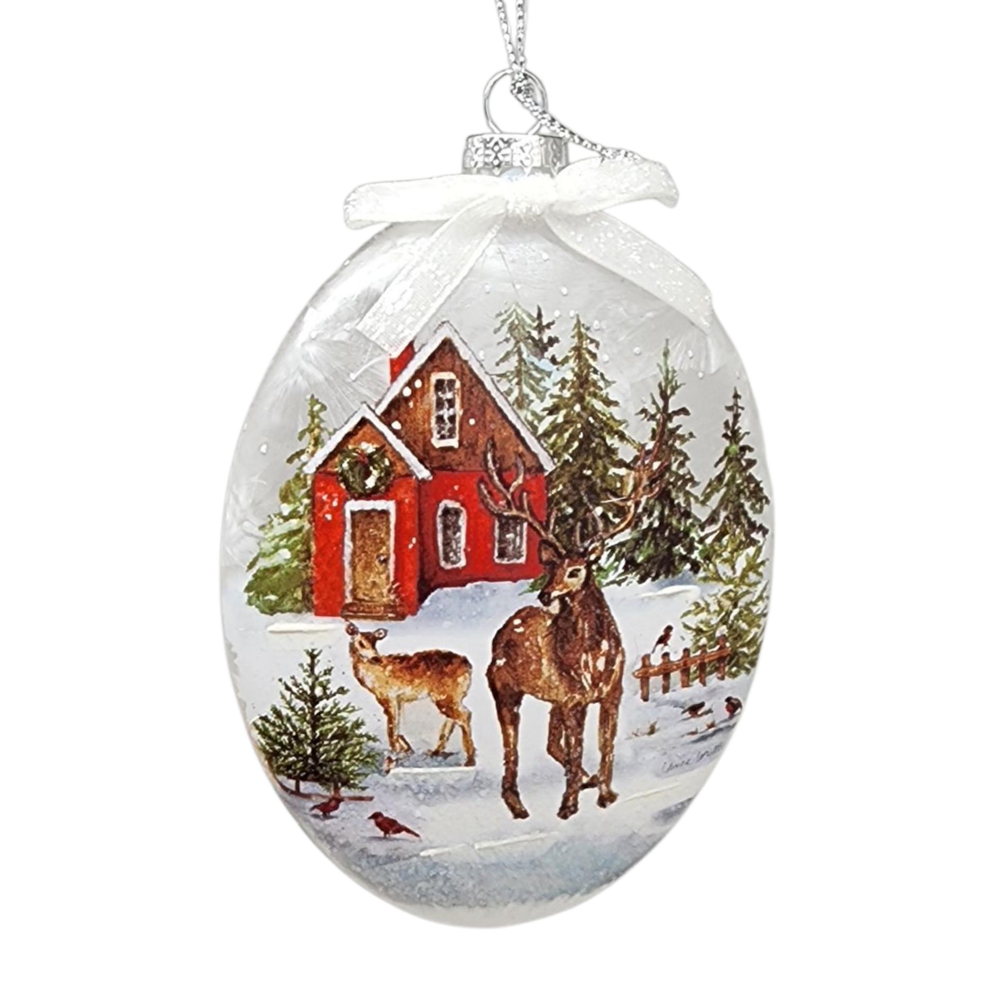 Glass "Lightable" Reindeer Family Visit Ornament