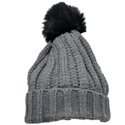 Knit Hat With Three Interchangeable Poms - Grey