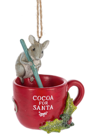 Holiday Mouse With Mug Ornament - Cocoa For Santa