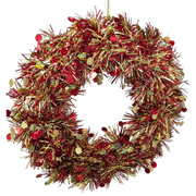 Tinsel Wreath - 12 Inch - Red and Gold