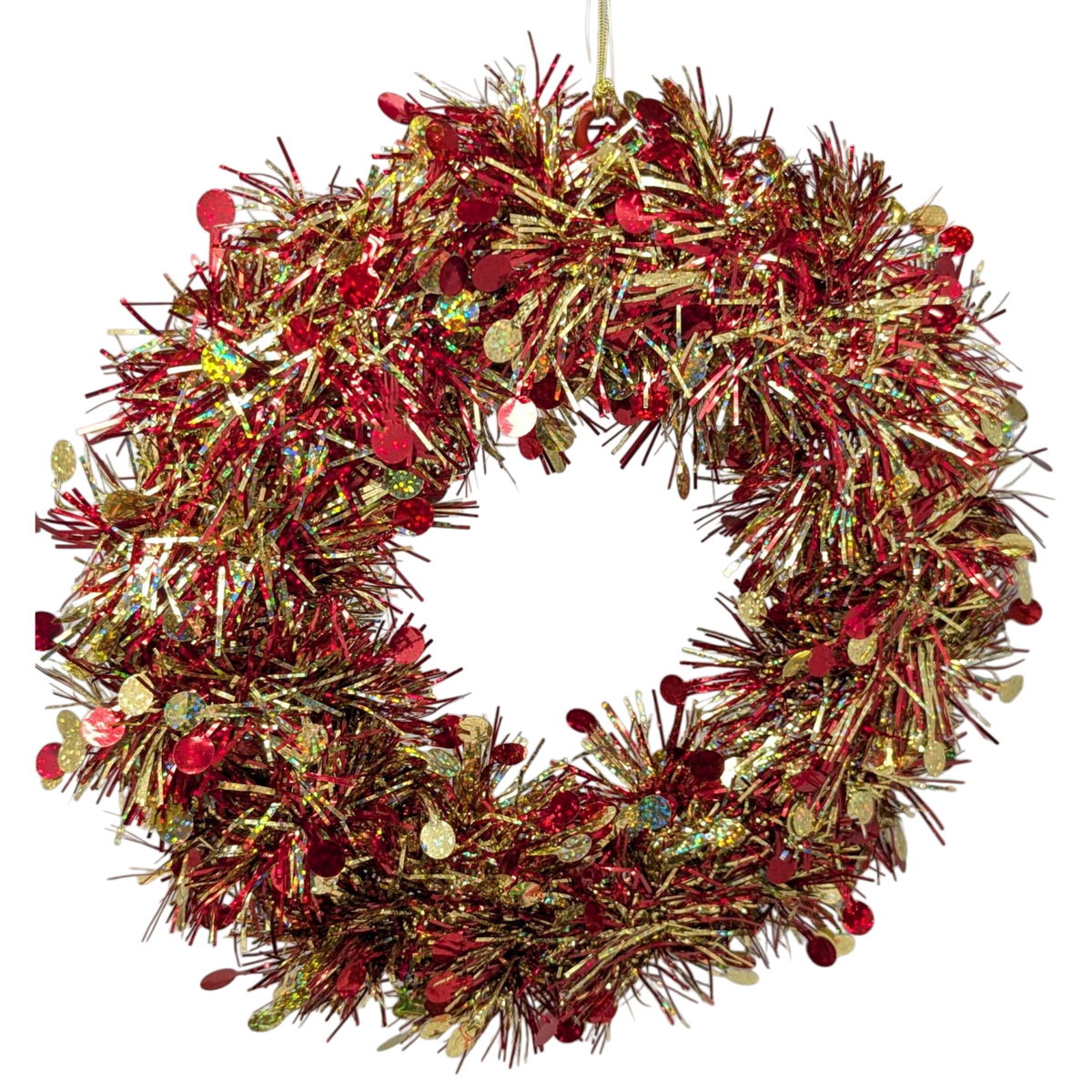 Tinsel Wreath - 12 Inch - Red and Gold