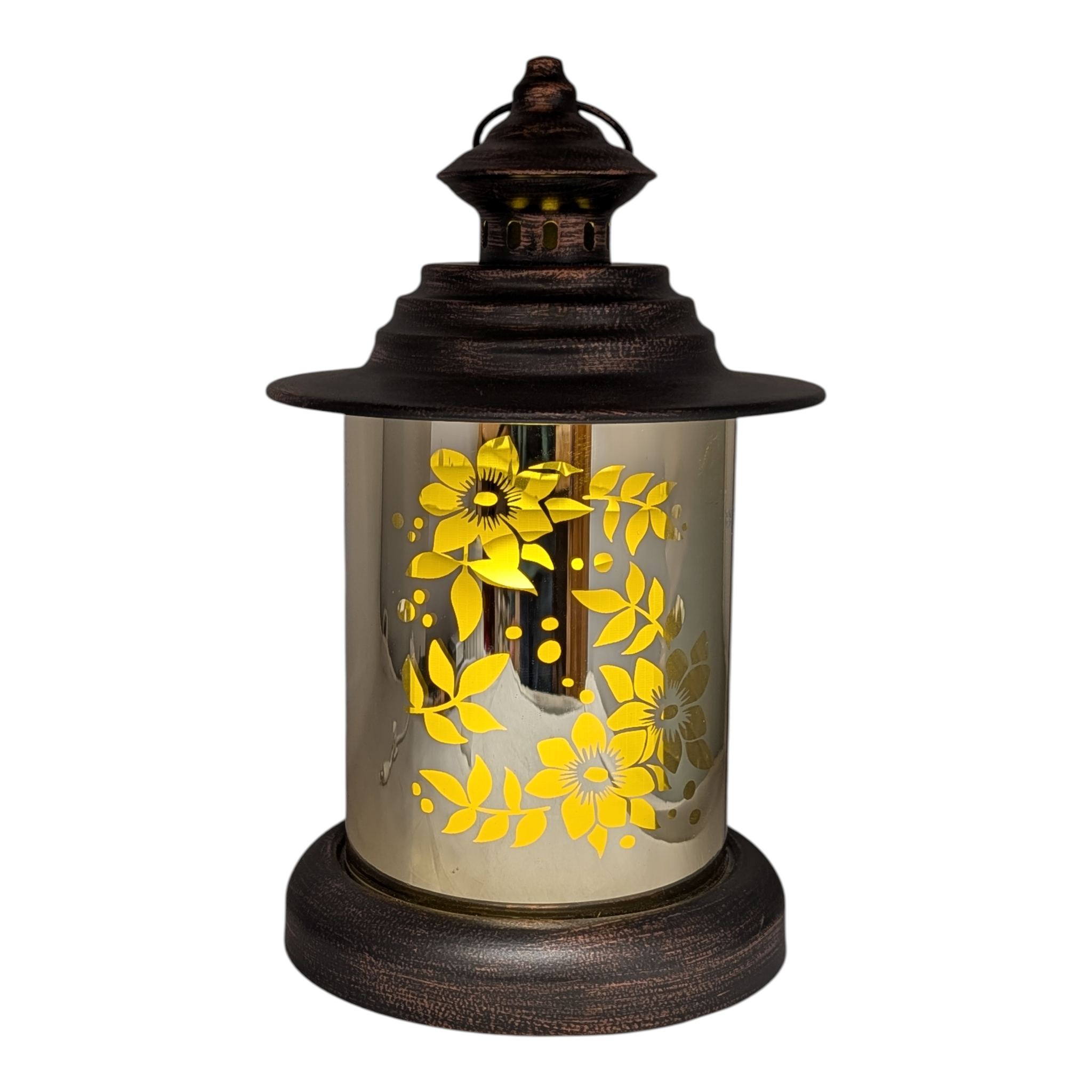 Floral Glass Cylinder Lantern -