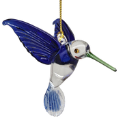 Egyptian Glass Hummingbird Ornament - Blue with Green Beak