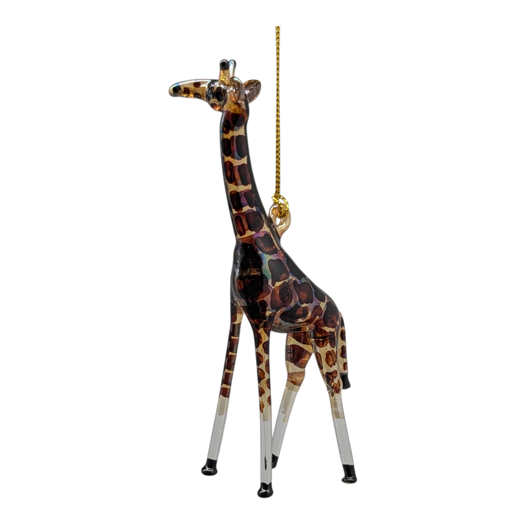 Amber and Cognac Giraffe Ornament with Clear Glass Legs