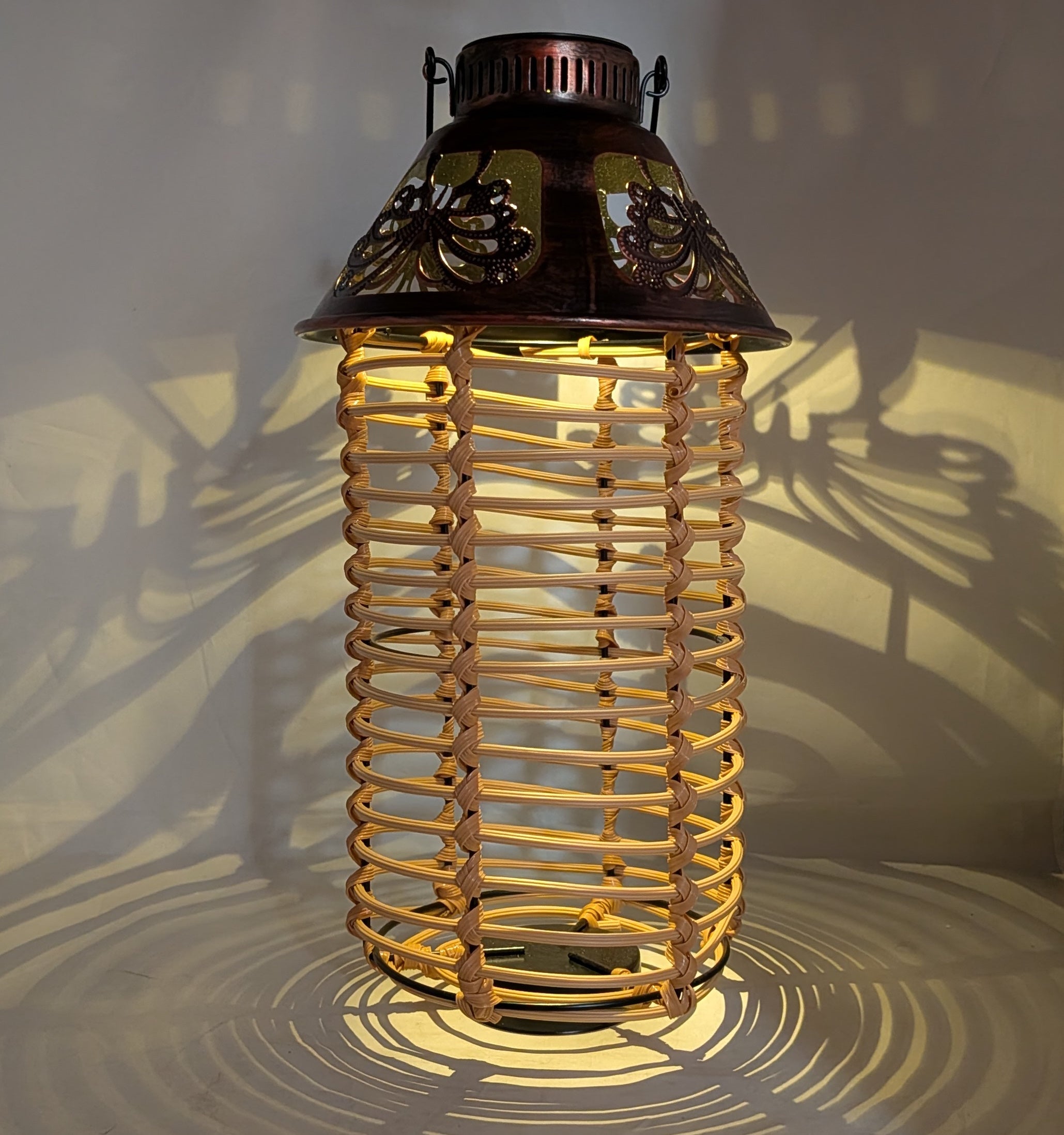 Solar-Powered Metal and Rattan Lantern -