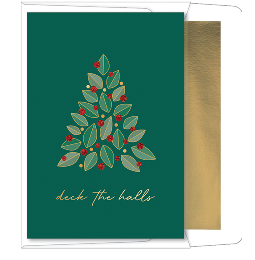 Foil Accented Embossed Cards (Deck the Halls with Holly Tree)