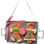 Clay Dough Gingerbread Cookies on Metal Pan  Ornament Buttons And Bows