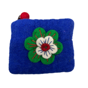 Felt Wool  Perwinkle Coin Purse with Flower Applique