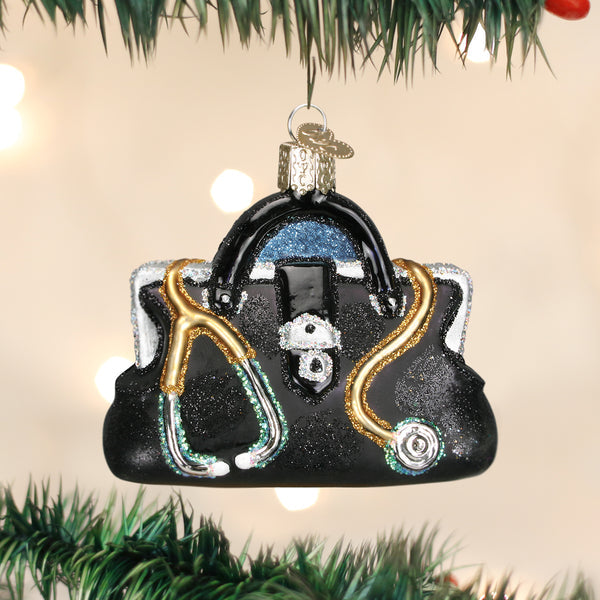 Black Doctor's Bag Glass Ornament