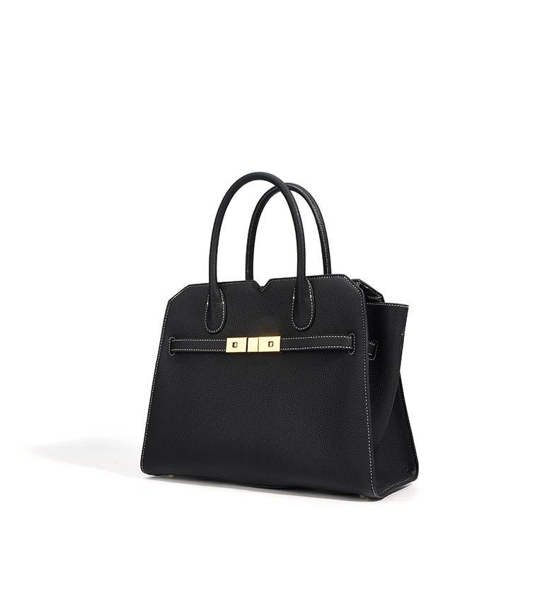 Top Handle Metallic Lock Boston Bag Shoulder Bag by elliparr