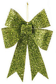 Glittered Bow Ornament - Green