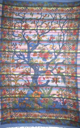 Tapestry Twin Size Overprint Madras Tree Of Life Blue by Homeportonline