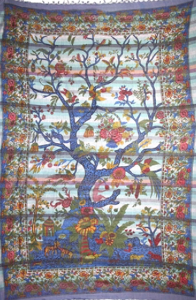 Tapestry Twin Size Overprint Madras Tree Of Life Green by Homeportonline