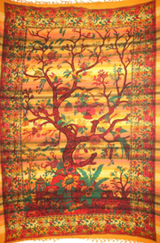 Tapestry Twin Size Overprint Madras Tree Of Life Yellow by Homeportonline