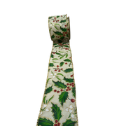 Holly Wire-Edged Christmas Ribbon