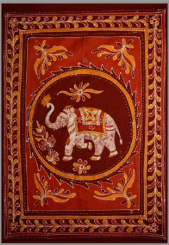 Tapestry Twin Size White Elephant Batik Red/orange by Homeportonline