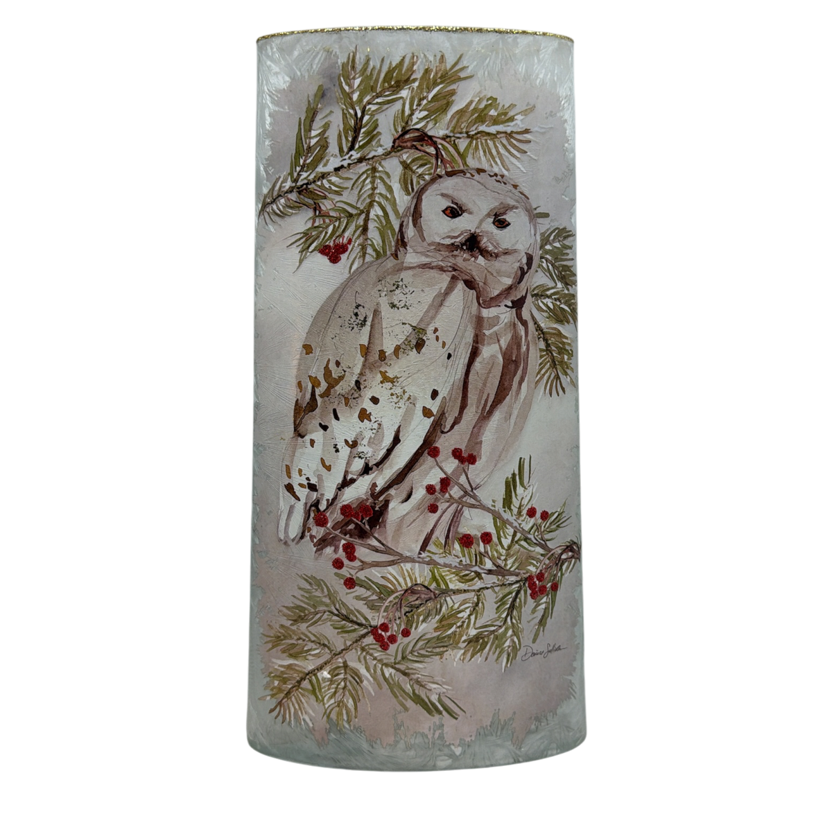 Winter Owl Lighted Vase