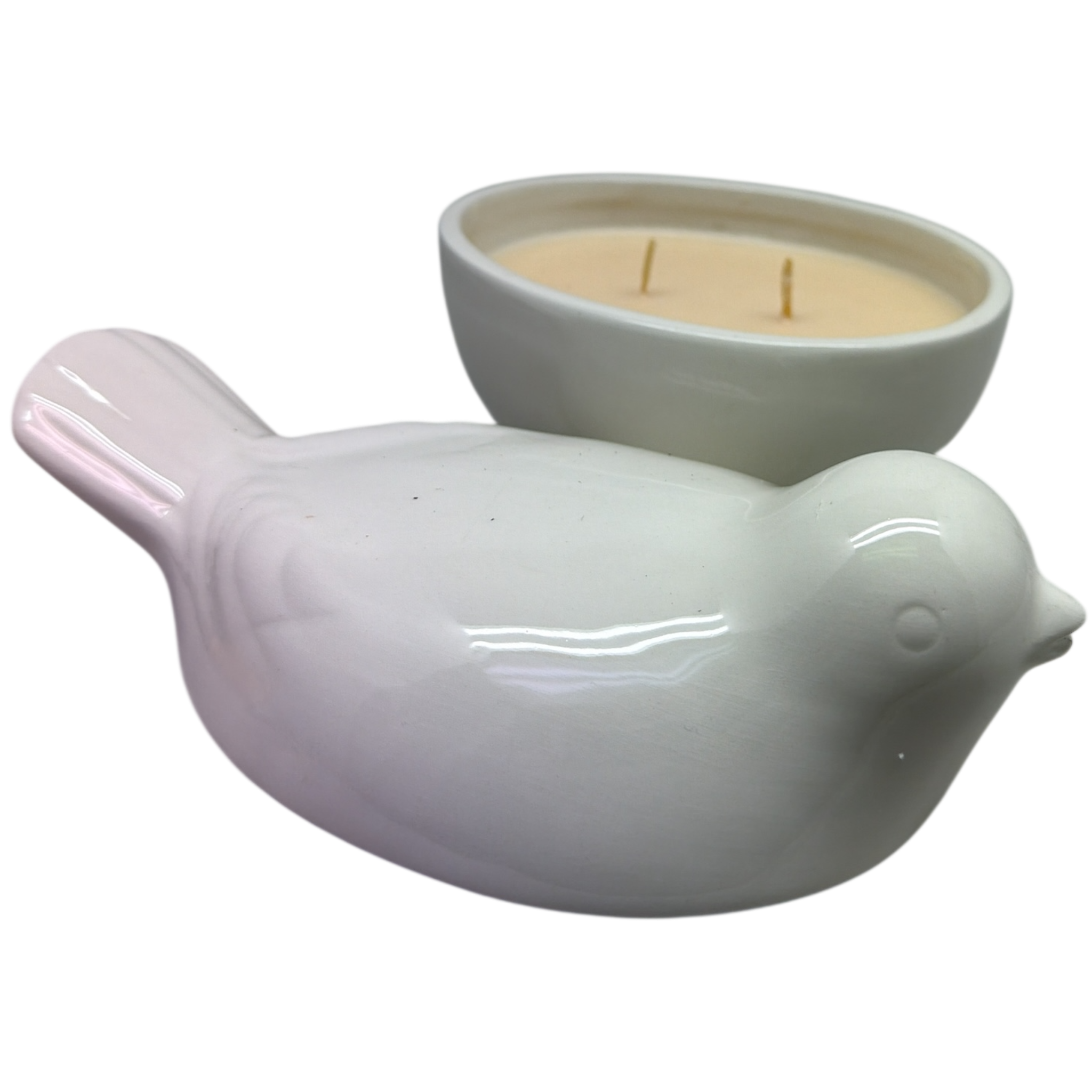 Bird Covered Candle Dish - Fresh Linen