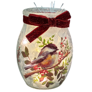Chickadee Lighted Vase - Red Ribbon
