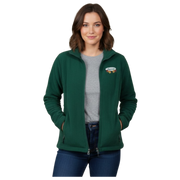 Women’s Full Zip Fleece Jacket – White Fall Leaves Oval Embroidery