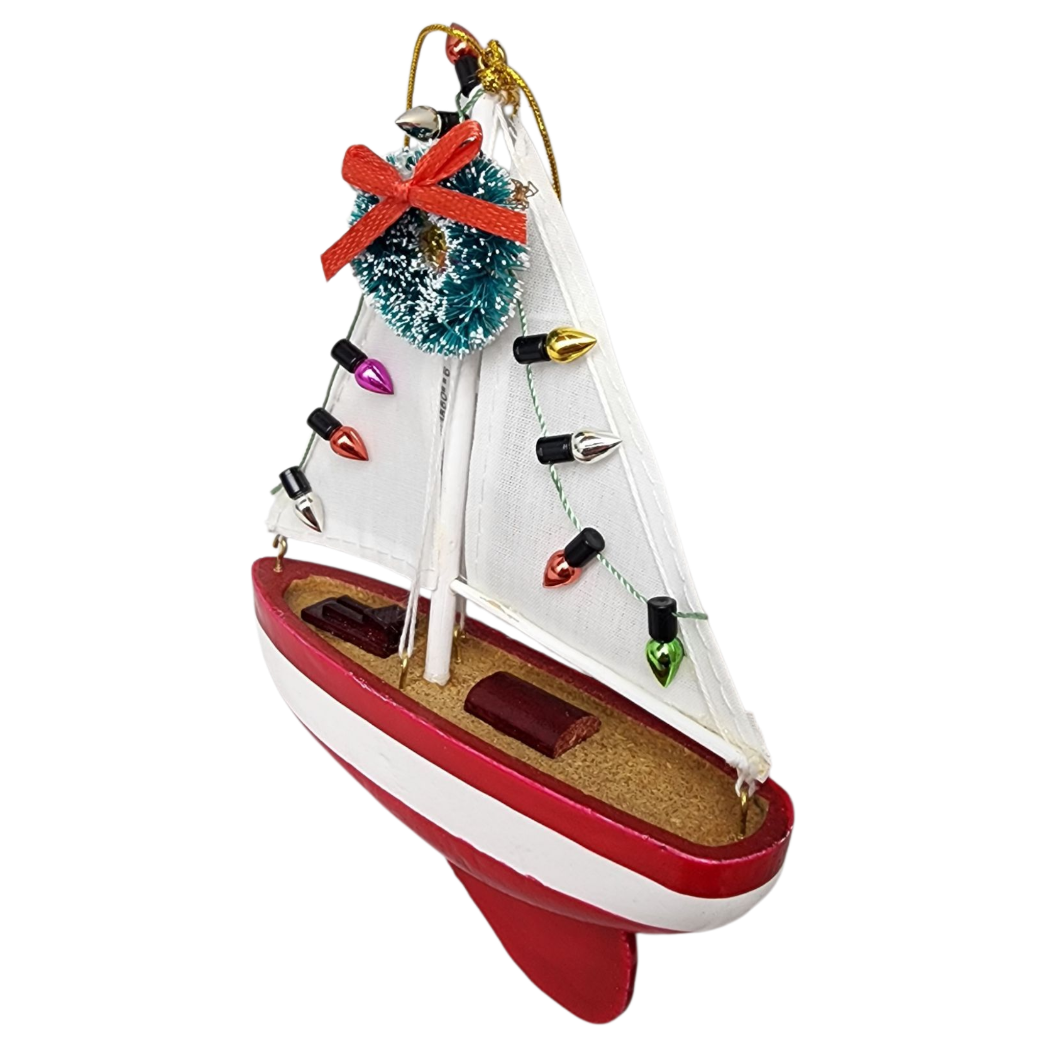 Festive Sailboat Hanging Ornament -