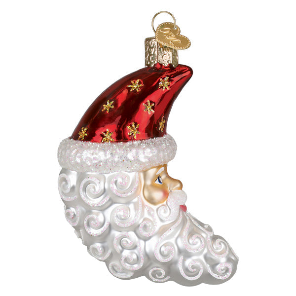 Santa Moon Face Glass Ornament