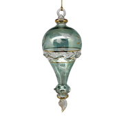 Clear Etched Blown Glass Hot Air Balloon - Green