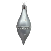7" Shatterproof Smooth Finial Ornament – Candy Silver With Silver Braid and Dots