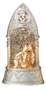 Lighted Holy Family Glitterdome Arch - Silver