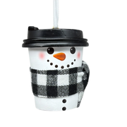 Cup of Cheer Snowman Ornament - White and Black Scarf
