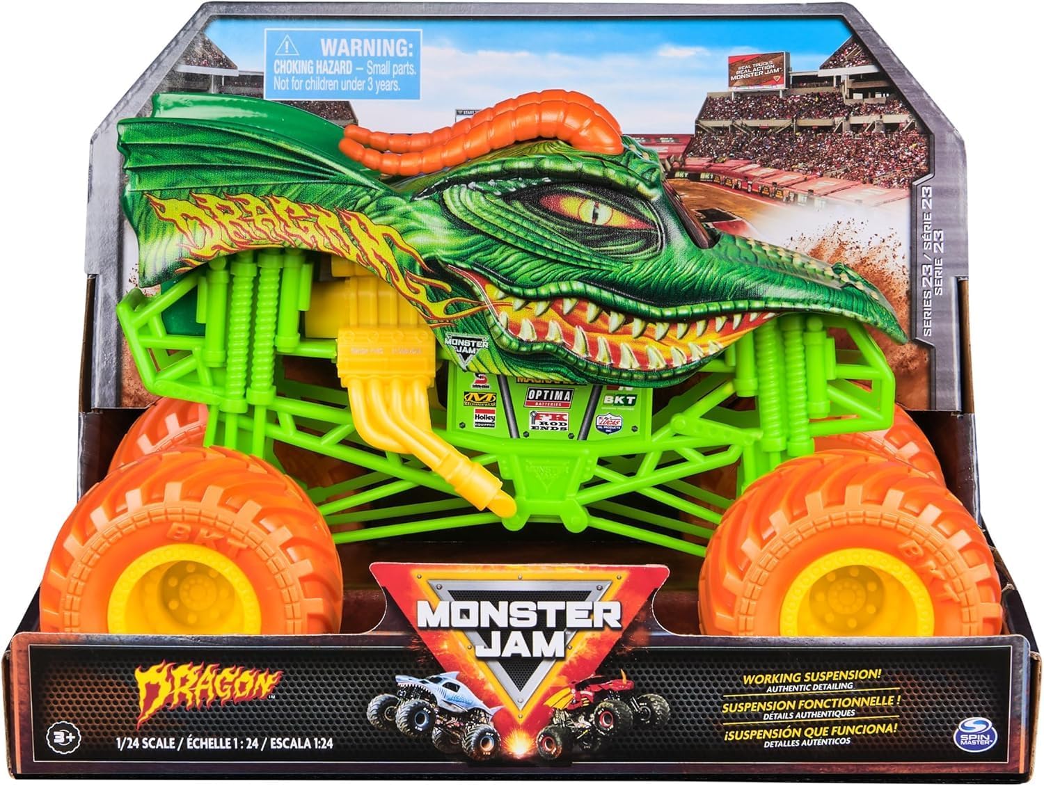 Monster Jam 1:24 Scale Monster Truck - Dragon with Yellow Hubs