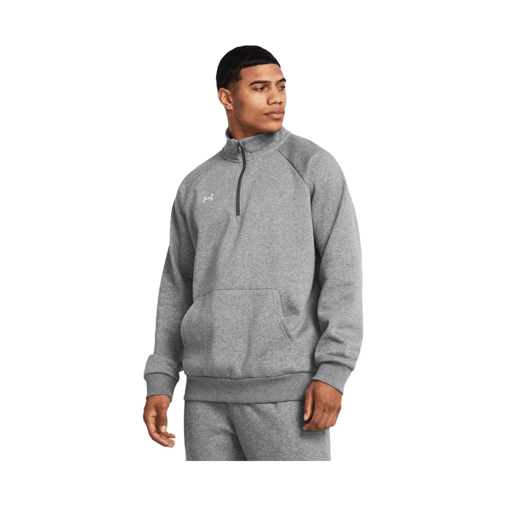 Under Armour Men's Rival Fleece Quarter Zip - Castlerock Light Heather/White by Lenny's Shoe & Apparel