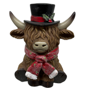 Resin Holiday Highland Cow  - Red Scarf