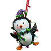 Festive Penguin With Holiday Lights and Purple Hat