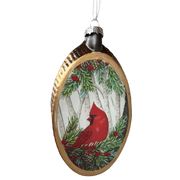 Glass Holiday Bird Design Ornament - Cardinal