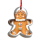 Gingerbread Cookie Cutter Ornament - Red, White and Green Buttons