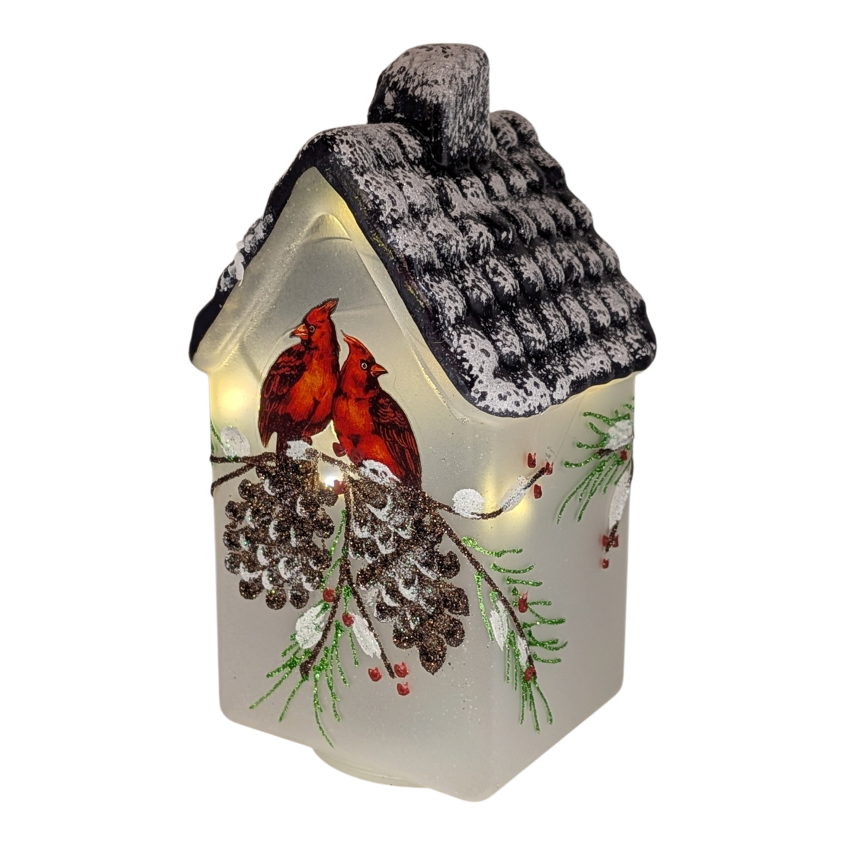 Lighted Frosted Glass Cardinal Design House Luminary