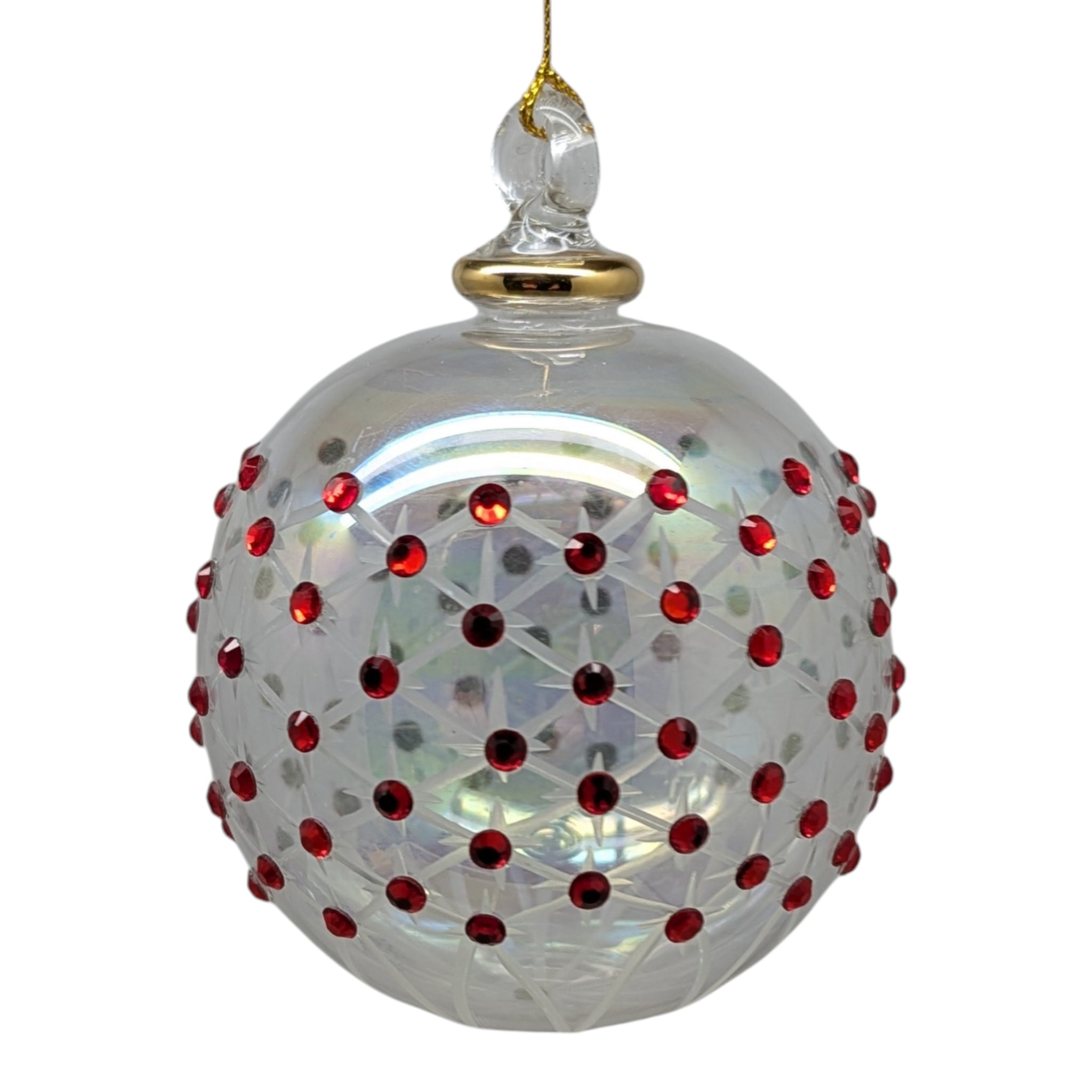 Crystal Clear Ball Ornament with Ruby Red Chatons and Gold Crown