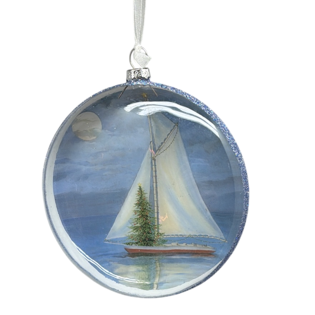 Sailing Boat Glass Disc Ornament