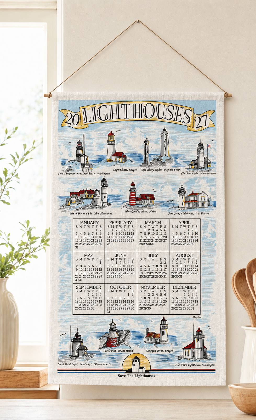 2027 Linen Calendar Towel - Lighthouses