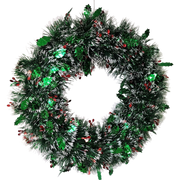Frosted Holly Tinsel Wreath - 19"