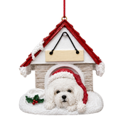 Ceramic Doghouse Ornament - Bichon