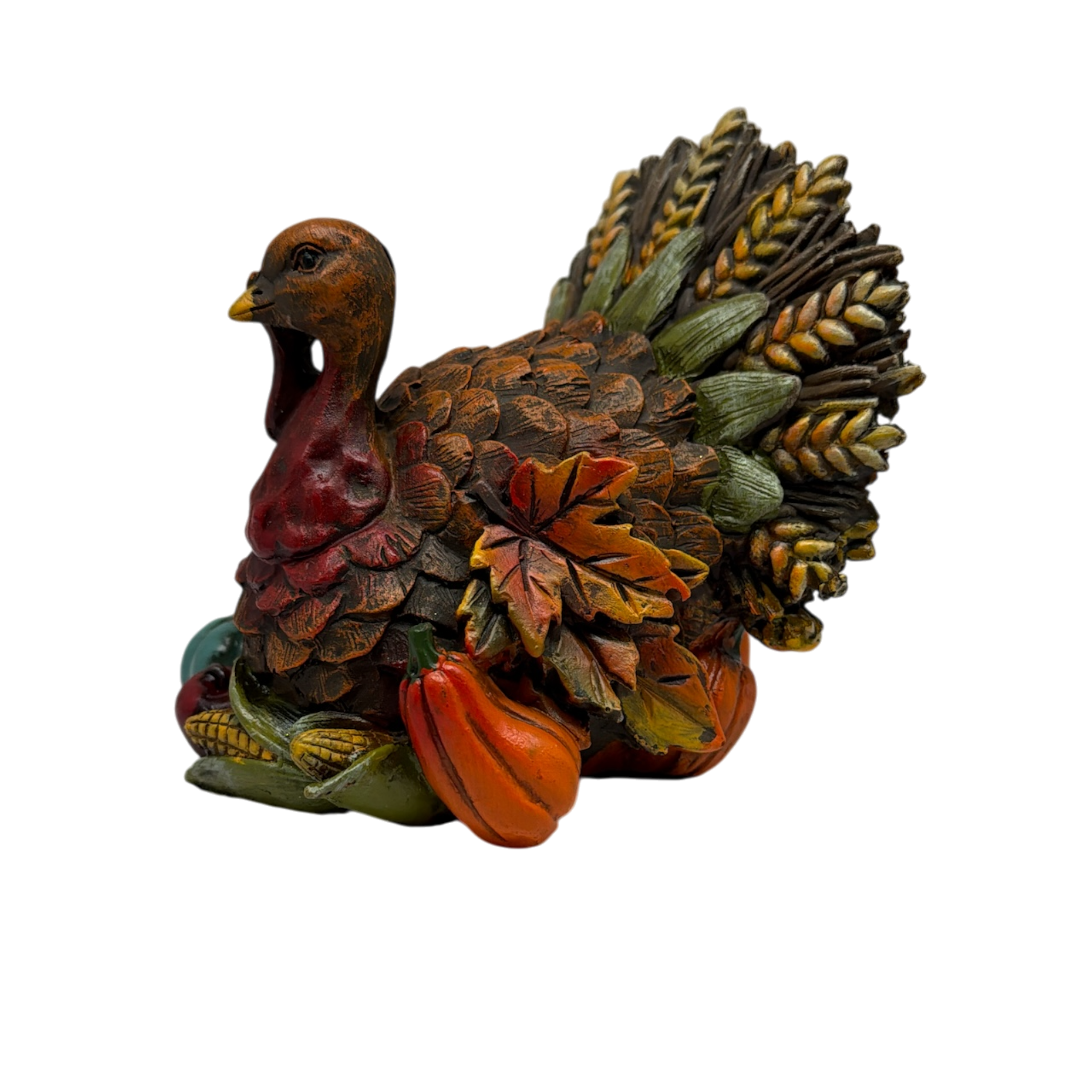 Resin Bountiful Harvest Turkey Figurine Looking Right