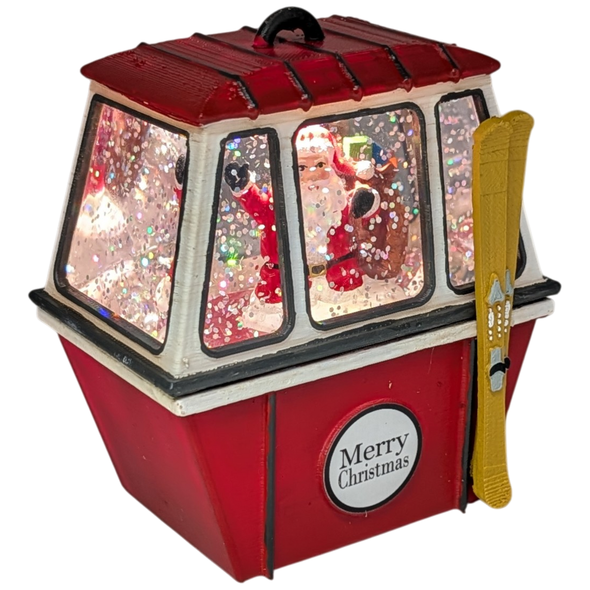 Merry Christmas Ski Gondola Lighted Snowglobe - Santa