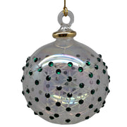 Crystal Clear Ball Ornament with Emerald Green Chatons and Gold Crown