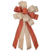 Fabric Bow - 18" x 10" - Red/Coral and Natural Linen Striped