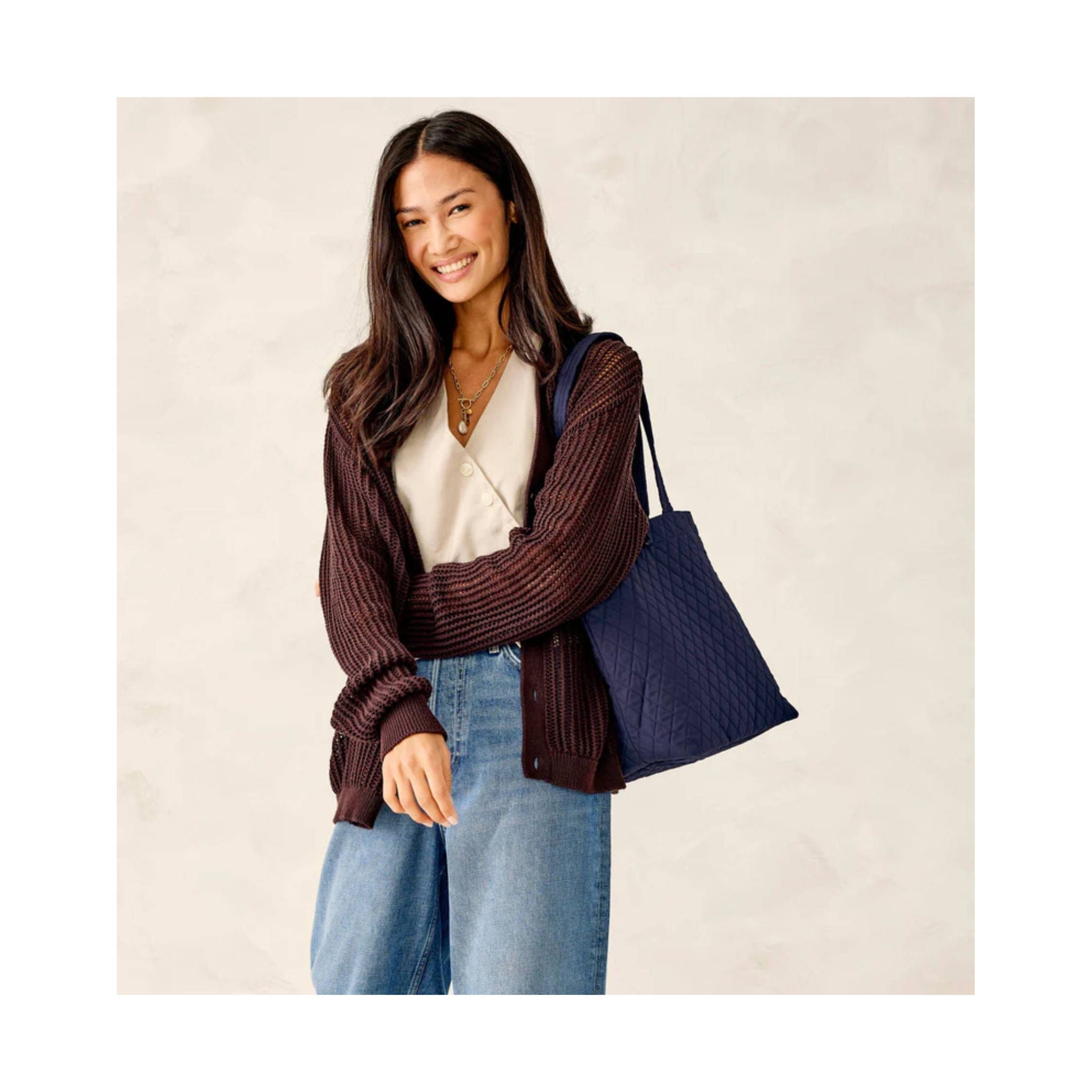 Vera Bradley Small Original Tote Bag - Peacoat In Premium Cotton by Lenny's Shoe & Apparel